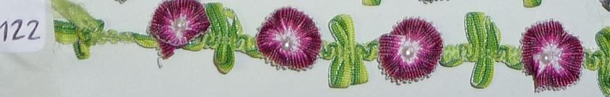 Blumenband mit Perle 15mm (15 yard), Weinrot 122
